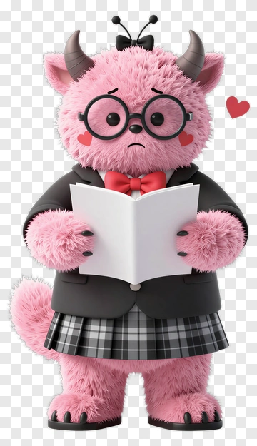 Cute Pink Monster Reading A Book PNG