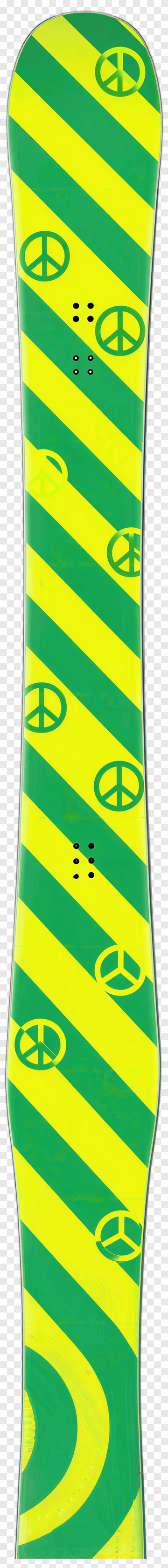 Green And Yellow Snowboard With Peace Symbols PNG