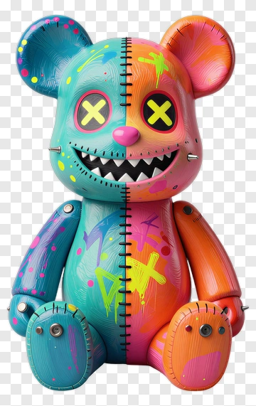 Colorful Bear Toy With Artistic Design PNG