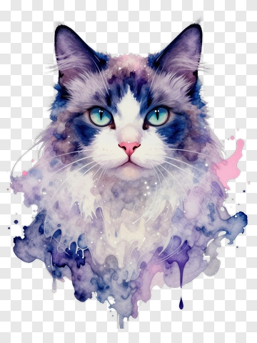 Watercolor Cat With Blue Eyes PNG