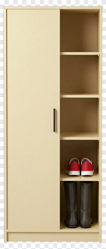 Shoe Cabinet With Red Sneakers And Black Boots PNG