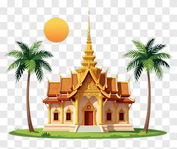 Illustration Of A Tropical Temple With Palm Trees PNG