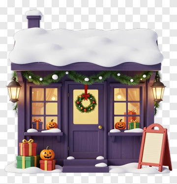 Winter House With Christmas Decorations And Pumpkins PNG
