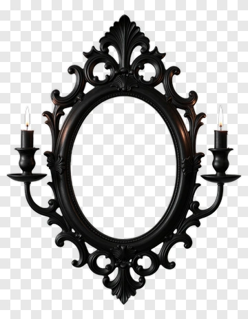 Black Ornate Wall Mirror With Candle Holders PNG