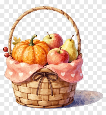Basket Filled With Colorful Fruits PNG