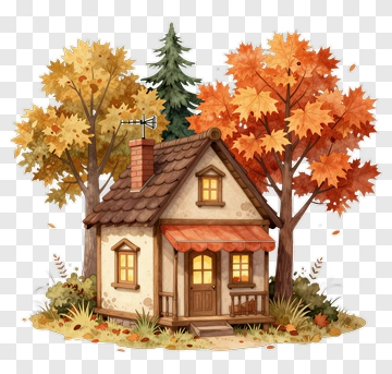 Cozy House Surrounded By Autumn Trees PNG
