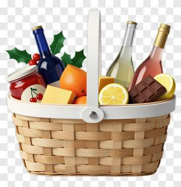 Gift Basket Filled With Food And Drinks PNG
