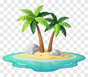 Tropical Island With Palm Trees And Rocks PNG