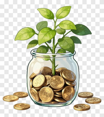 Plant Growing In A Jar Of Coins PNG