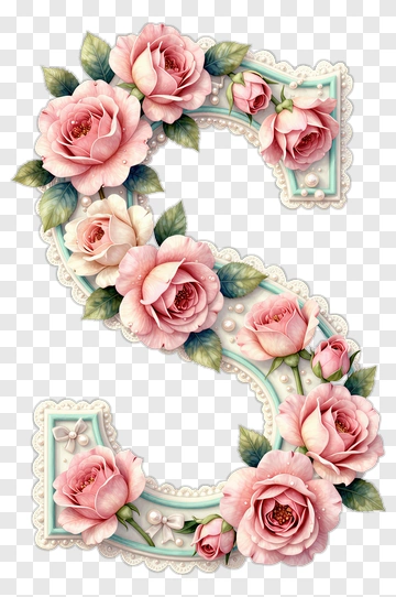 Floral Letter S With Pink Roses PNG