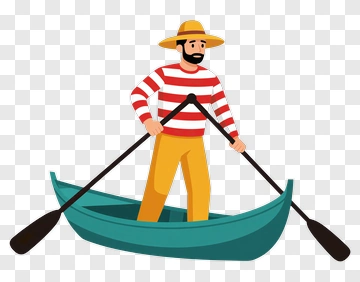 Cartoon Gondolier Rowing A Boat PNG