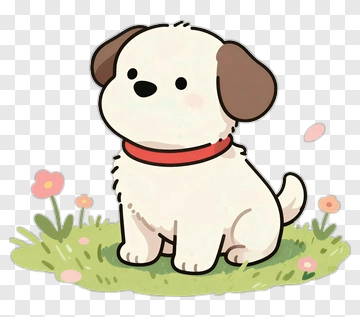 Cartoon Dog Sitting In A Flower Field PNG