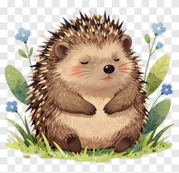 Cute Hedgehog Sitting In A Garden PNG