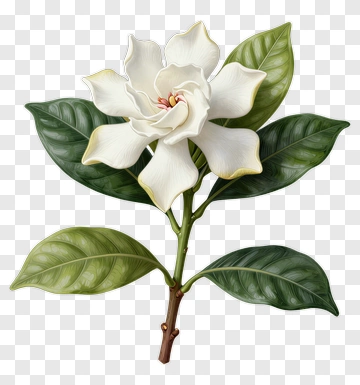 Magnolia Flower With Green Leaves PNG