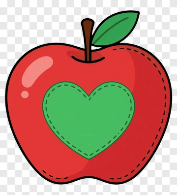 Cartoon Red Apple With Green Heart PNG