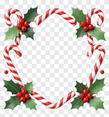 Christmas Candy Cane And Holly Frame PNG