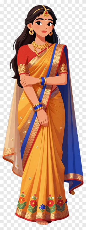 Woman In Traditional Indian Sari PNG