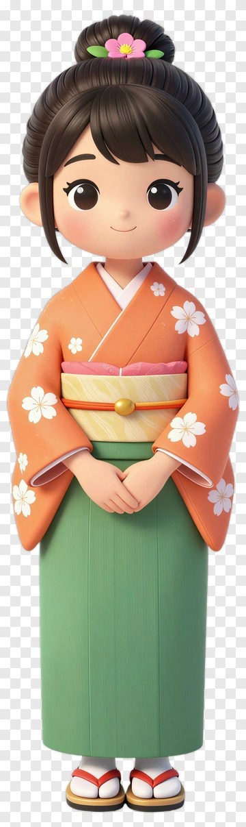 Cartoon Girl In Kimono PNG
