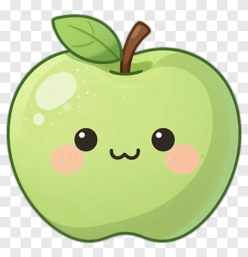 Cartoon Green Apple With Cute Face PNG