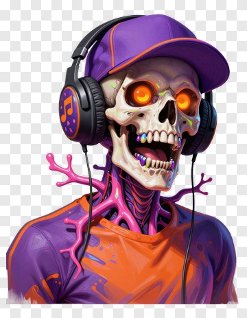 Cartoon Skeleton Wearing Headphones PNG