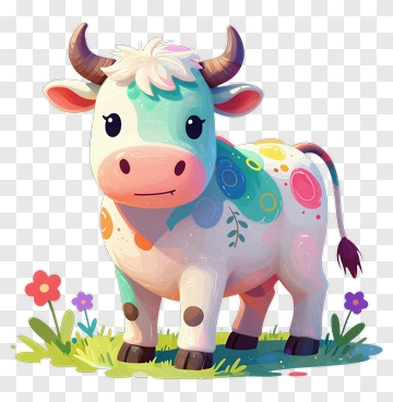 Cartoon Cow With Colorful Spots PNG