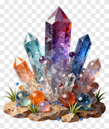 Colorful Crystal Cluster With Gemstones PNG