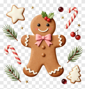 Gingerbread Man With Christmas Decorations PNG