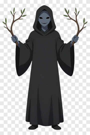 Cartoon Ghost Holding Branches PNG