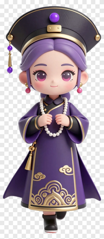 3D Cartoon Woman In Traditional Purple Attire PNG