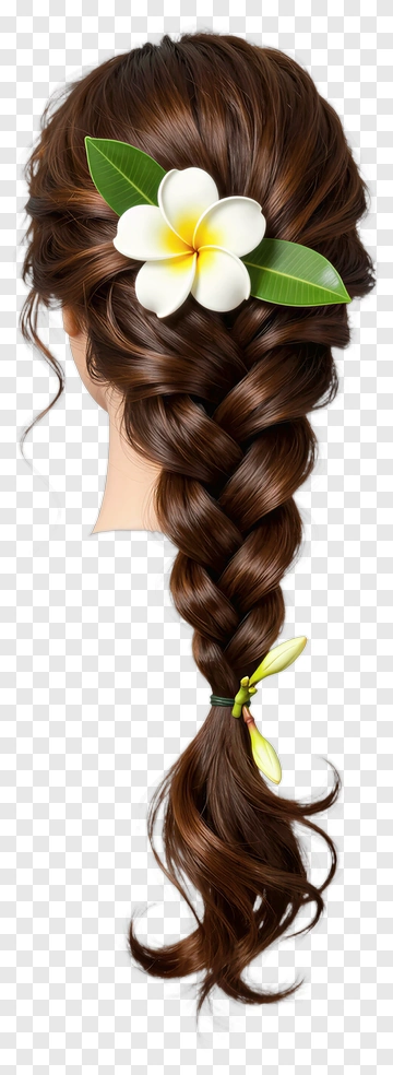 Braided Hair With Flower And Leaves PNG