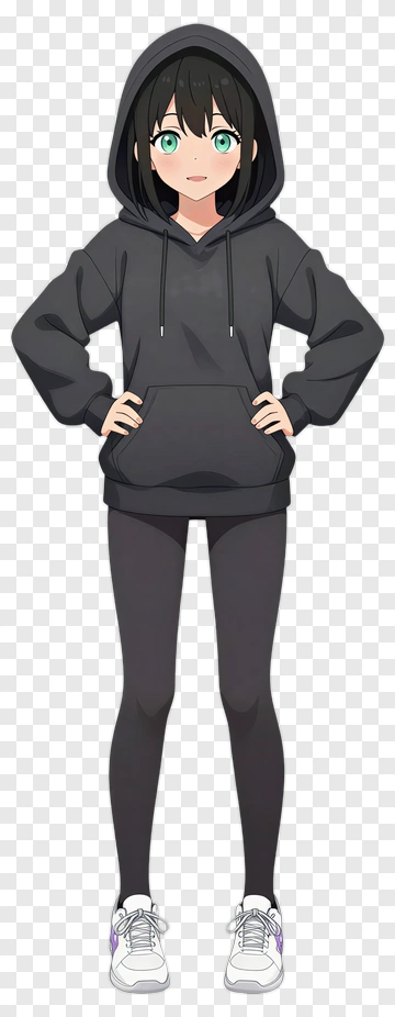 Anime Girl In Black Hoodie And Leggings PNG