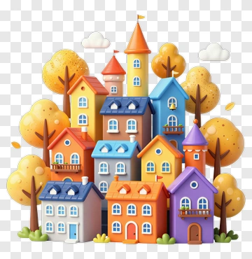 Colorful Cartoon Houses In A Village PNG