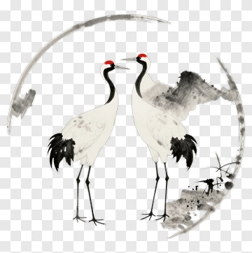 Cranes In Traditional Asian Art Style PNG