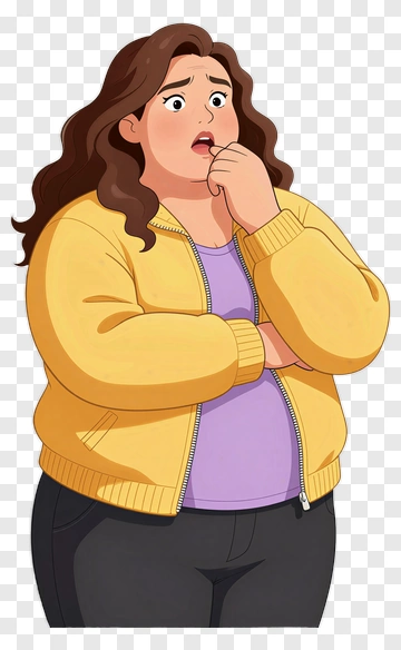Worried Woman In Yellow Jacket PNG
