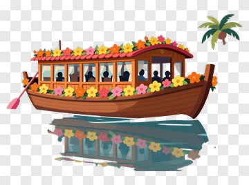 Decorative Boat Surrounded By Flowers PNG