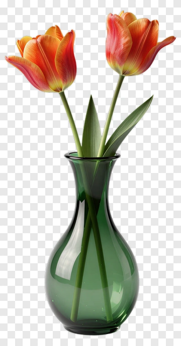 Tulips In A Green Vase PNG