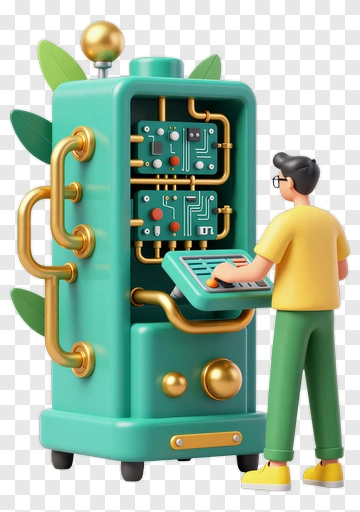 3D Man Interacting With A Futuristic Machine PNG