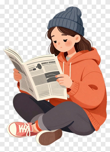 Cartoon Girl Reading A Newspaper PNG