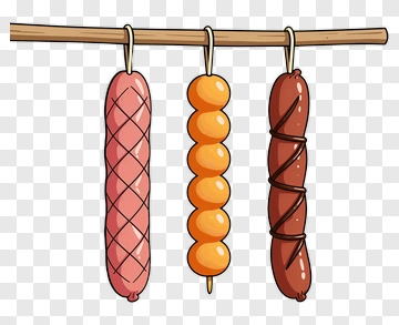 Colorful Skewered Sausages PNG