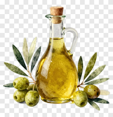 Olive Oil Bottle With Green Olives And Leaves PNG