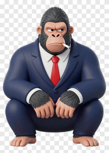 3D Gorilla In A Suit Sitting PNG