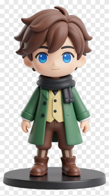 3D Boy Figurine In Green Coat PNG
