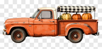 Vintage Pickup Truck With Pumpkins PNG