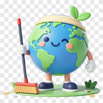 3D Earth Character Holding A Broom PNG