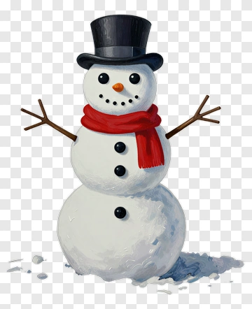 Snowman Wearing A Black Hat And Red Scarf PNG