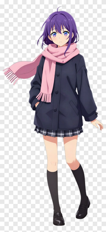 Anime Girl In Winter Outfit With Pink Scarf PNG