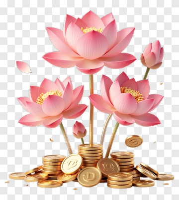 Lotus Flowers With Gold Coins PNG