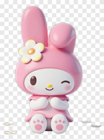 Cute Pink Bunny Character With Flower PNG
