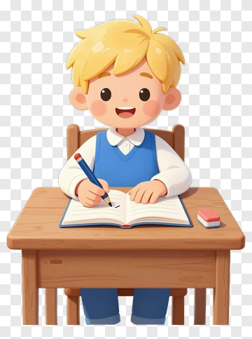 Cartoon Boy Writing In A Notebook PNG