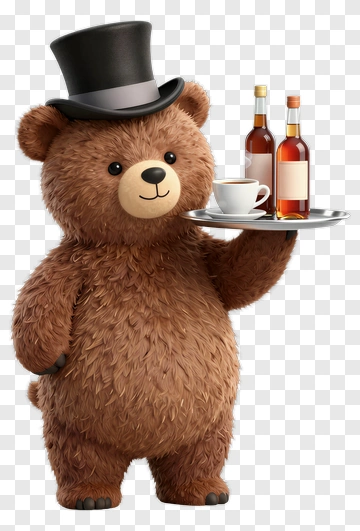 3D Bear Holding A Tray With Drinks PNG